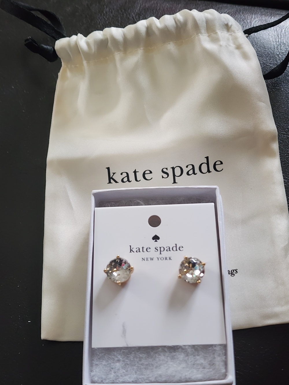 ✨️Kate Spade New York Crystal Stud Earrings – Gold Tone | NWT with Dust Bag - Picture 2 of 4